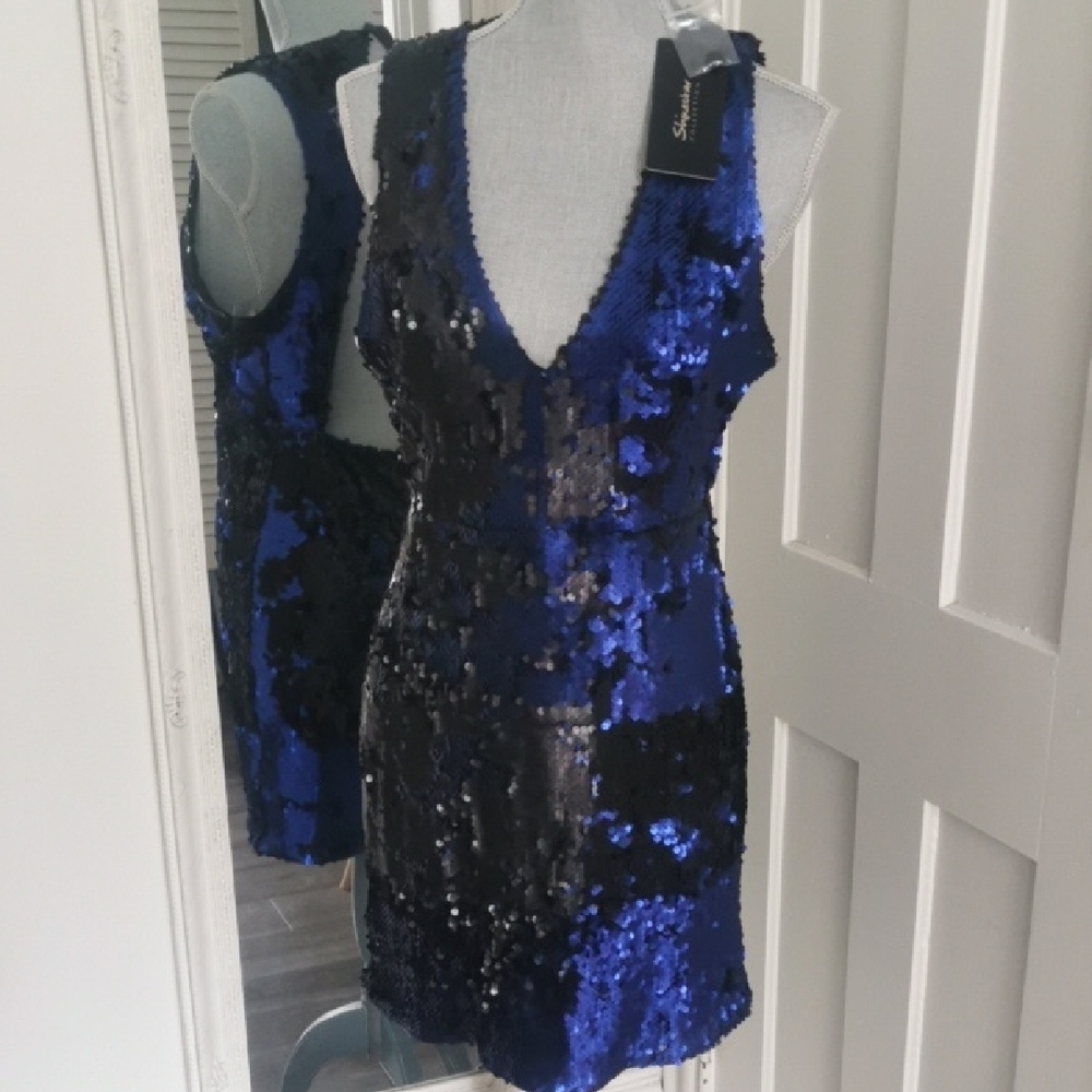 NWT Shinestar blue sequins cocktail evening party dress. 👗 Size XL